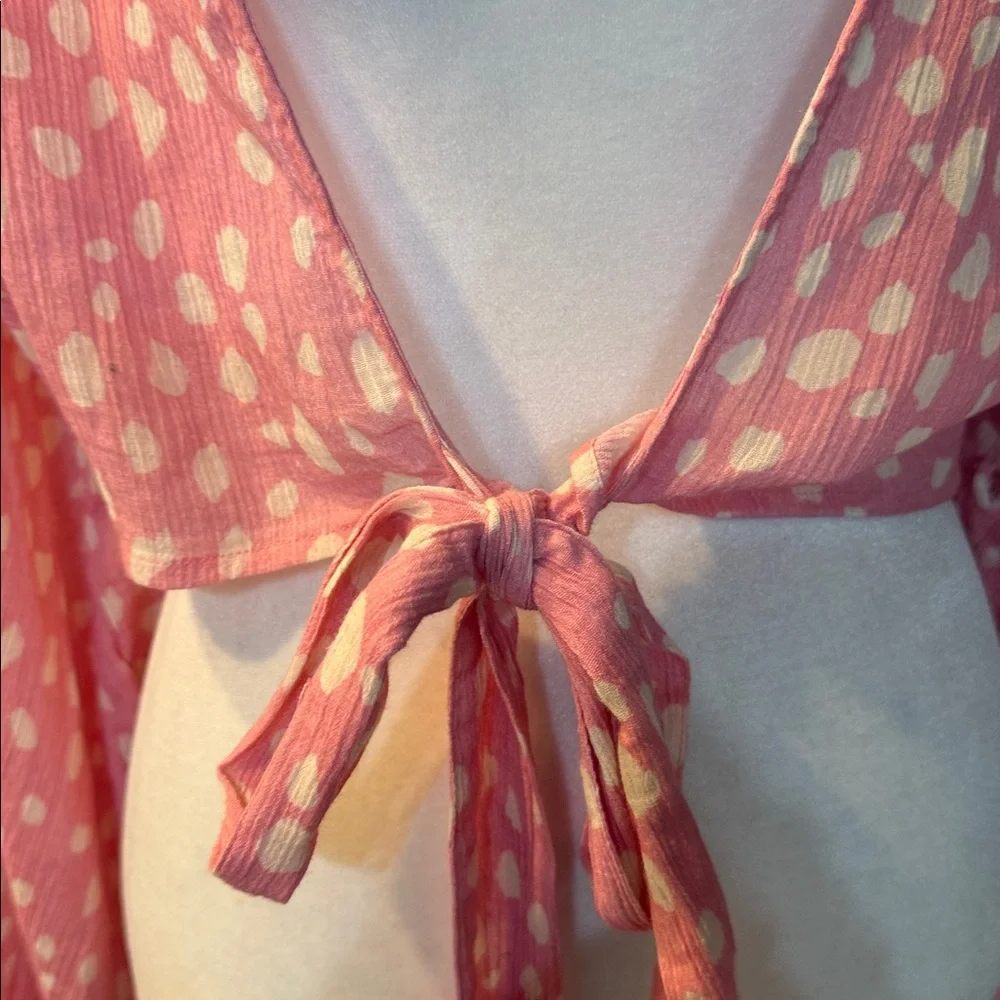 Anthropologie Pink‎ and White Polkadot Tie Front Kimono NWT - Picture 6 of 12
